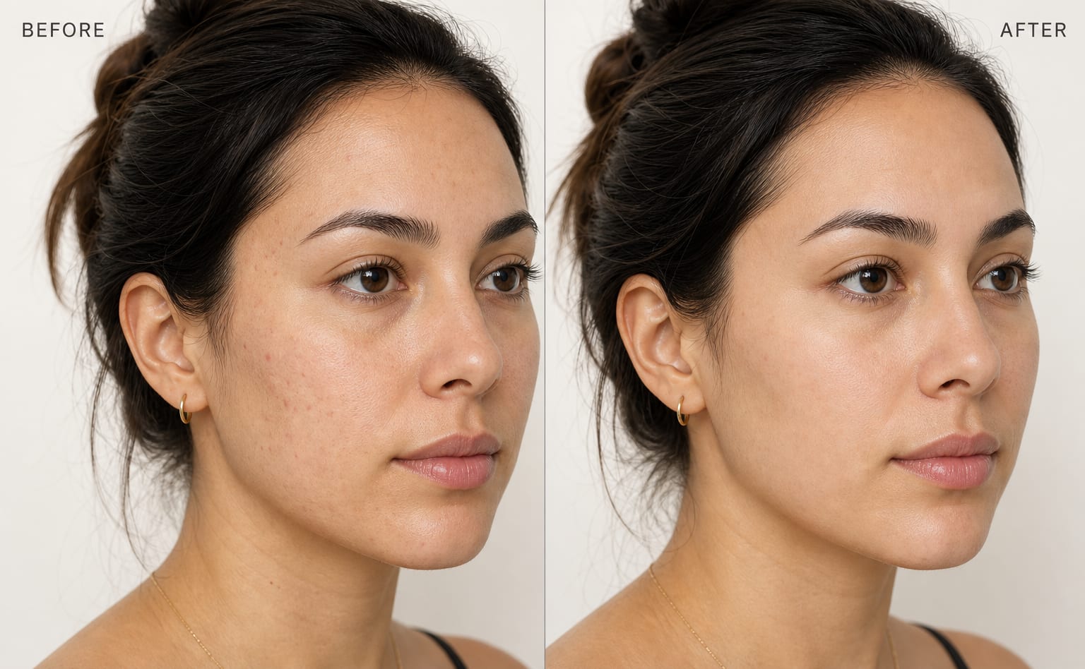 Before and after of smoother, more even skin texture